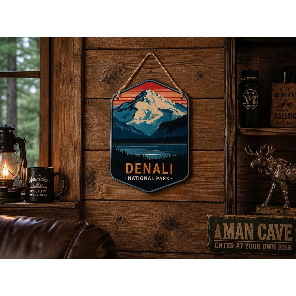Denali National Park Wood Sign Retro Mountain Wall Art Decor Alaska Souvenir - Picture 3 of 5
